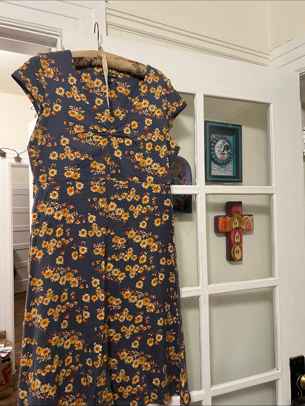 Toad&Co Navy Midi Dress with Yellow Sunflower Print